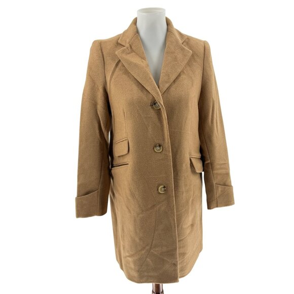 NWOT, Lauren Ralph Lauren Womens Tan Wool Blend Single Breasted Coat Size 4P - Picture 2 of 11